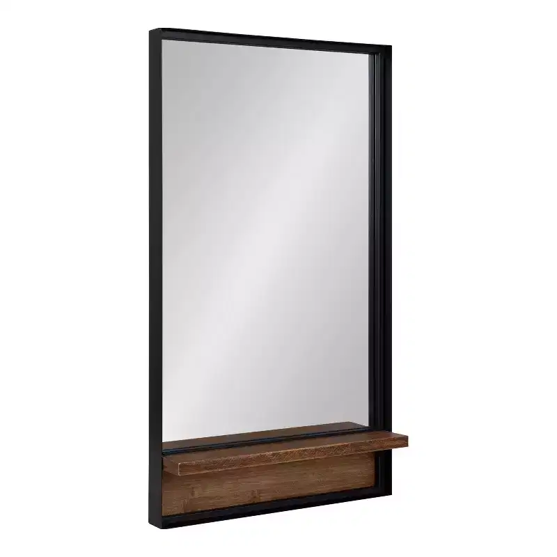 Kate and Laurel Owing Rectangle Mirror with Shelf, 20x34, Rustic Brown