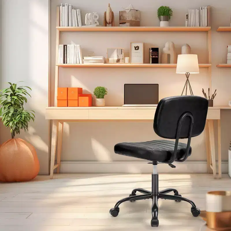 PU Leather Small Ergonomic Armless Computer Office Chair - Adjustable Height, Swivel