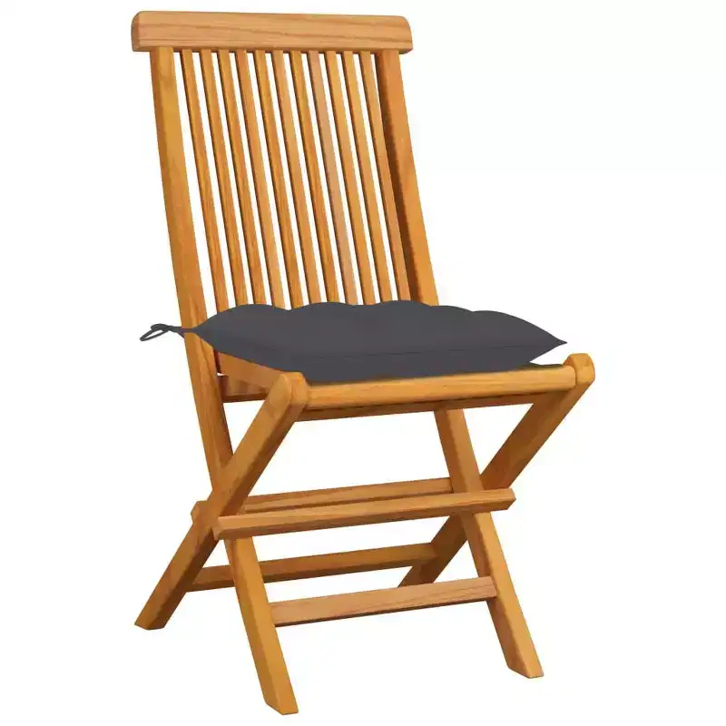 vidaXL Teak Folding Patio Chairs- Outdoor Garden with Durable and Comfortable Anthracite Cushions, Lightweight and Easy to Store (Set of 4)