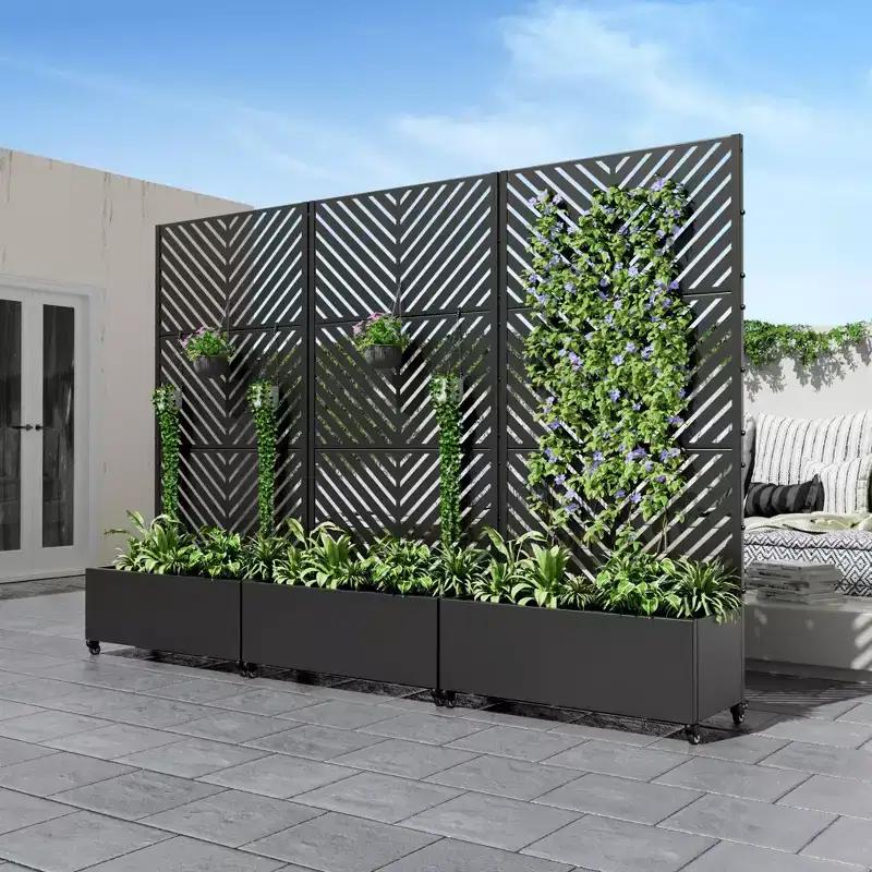 Planter Box with Trellis Iron Black Parallel Line 01 Style 47x47x16in