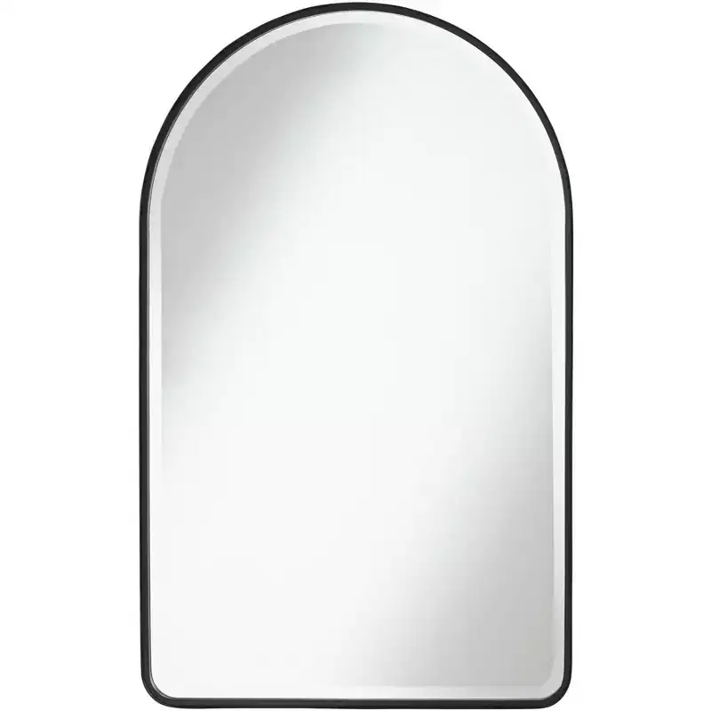 Uttermost Clara Arch Top Vanity Decorative Wall Mirror Modern Beveled Matte Black Metal Frame 24 Wide for Bathroom Bedroom Living Room Home Entryway