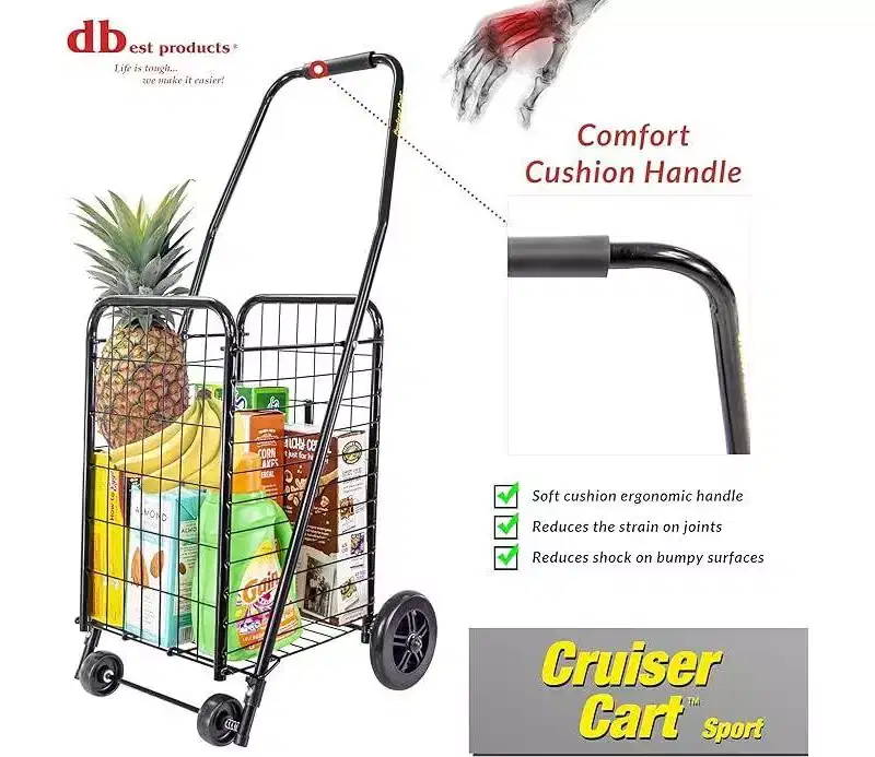 dbest products Cruiser Cart Lightweight Collapsible Sport Shopping Grocery Folding Laundry Wheels Basket
