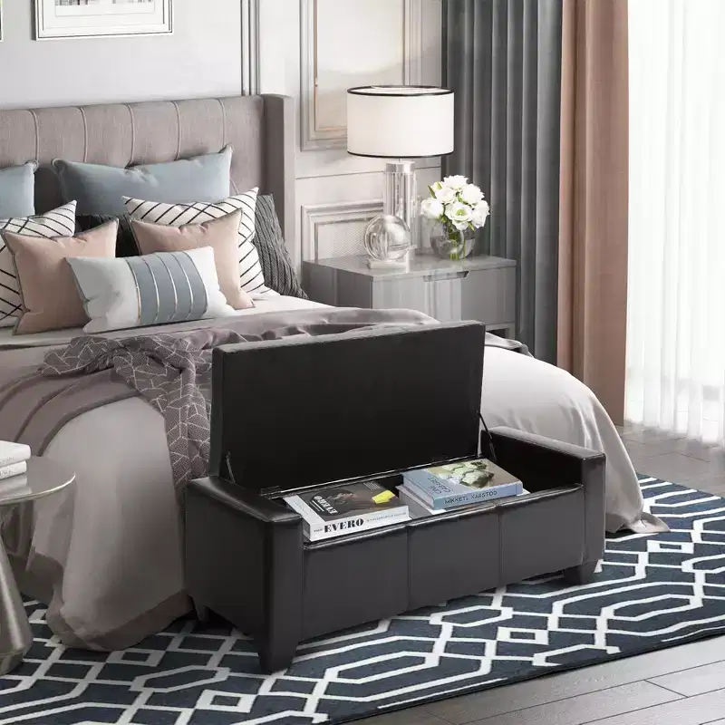 HOMCOM 51 Faux Leather Rectangular Tufted Storage Ottoman