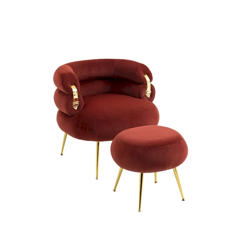 Wine Red Modern 29.1 Barrel Chair with Ottoman