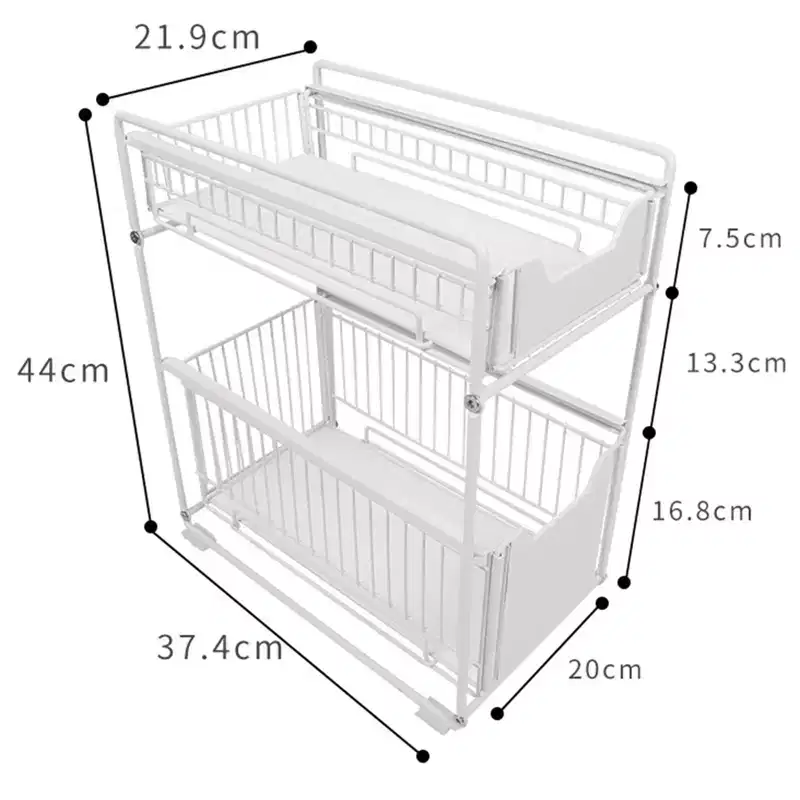 Pull Out Cabinet Organizer, 2-Tier Storage Wire Baskets With Sliding Storage Drawer, Carbon Steel Sliding Drawer Shelf Baskets for Kitchen Pantry