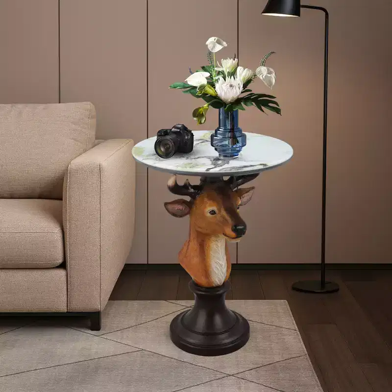 Zeus & Ruta Deer Head Accent Table, Animal Statue End Table for Living Room Decoration