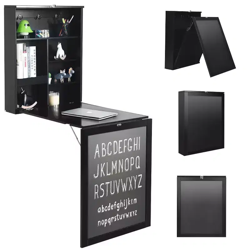 Wall Mounted Table Fold Out Convertible Desk with A Blackboard/Chalkboard Black\Brown\White\Grey