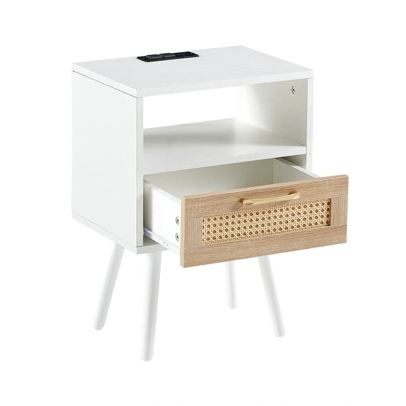 Nightstand with Charging Station End Side Table with Drawer
