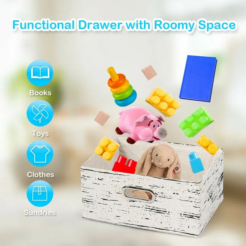 Set of 2 Vintage Solid Wood Nightstands with 3 Fabric Drawers | 110 lb Capacity | 16
