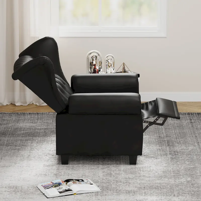 Modern Tufted Push Back Armchair Technical Leather Wingback Chair, Adjustable Single Sofa Chair with Sturdy Wood Legs
