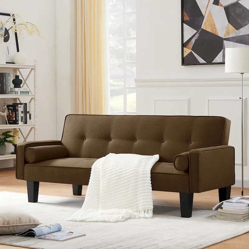 Linen Fabric Modern Convertible Sofa Bed with Removable Armrests