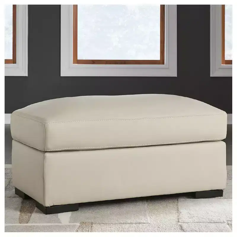 Signature Design by Ashley Treasure Trove Leather Match Ottoman, Contemporary Accent, Almond