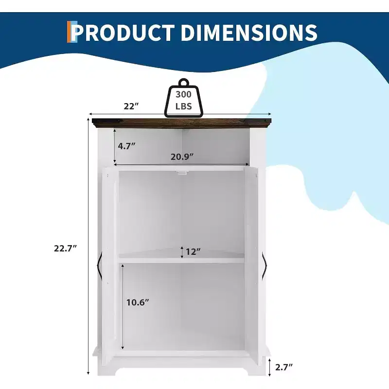 White Corner Storage Cabinet, Farmhouse Corner Organizer with Drawer and Doors, Small Space-Saving Accent Cabinet for Bathroom, Kitchen, Living Room