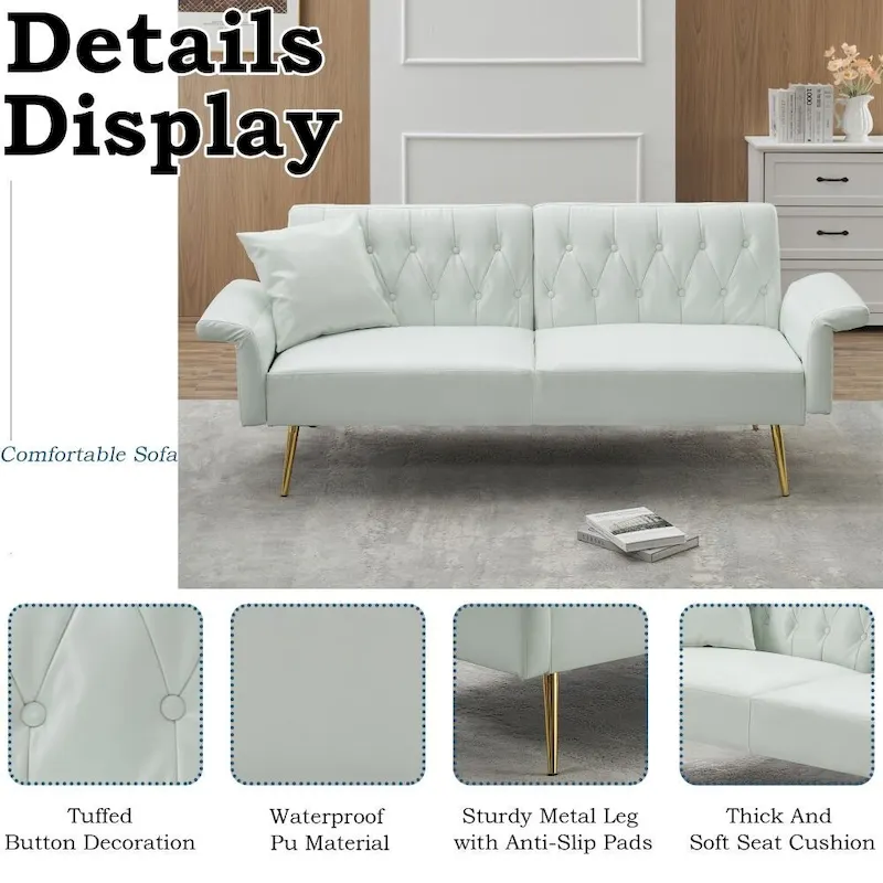Faux Leather Sofa Bed with Adjustment Armrest