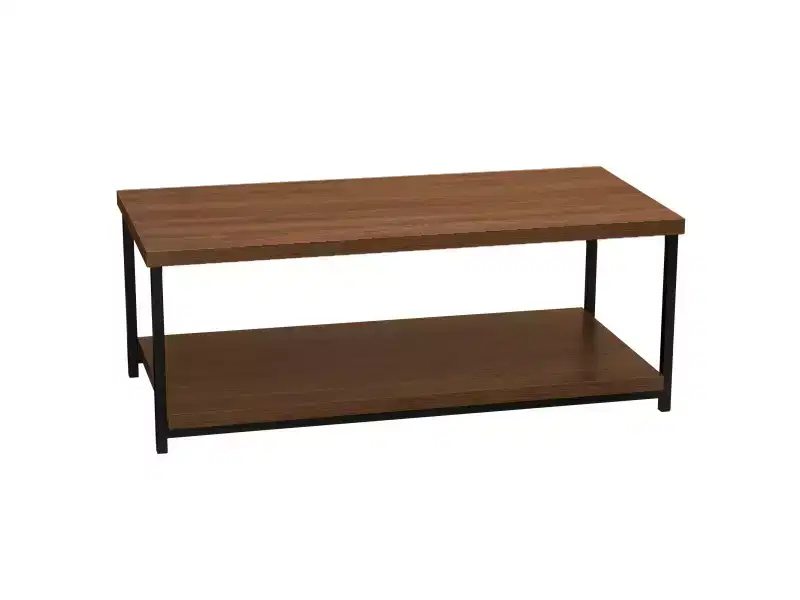 Jamestown Rectangular Coffee Table with Storage Shelf Mid Century Walnut Wood Grain and Black Metal