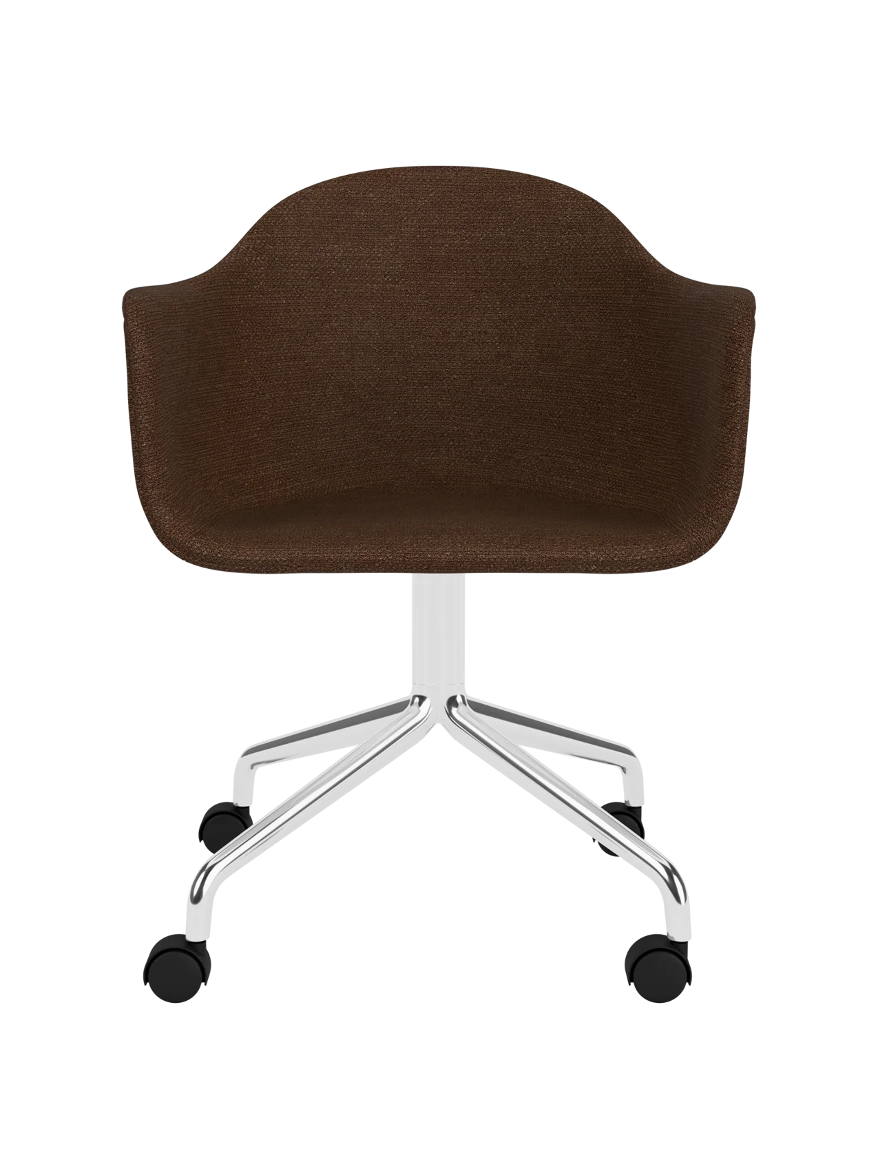 Contemporary Upholstered Dining Chair Polished Aluminium Swivel Star Base with Casters for Office & Dining Room