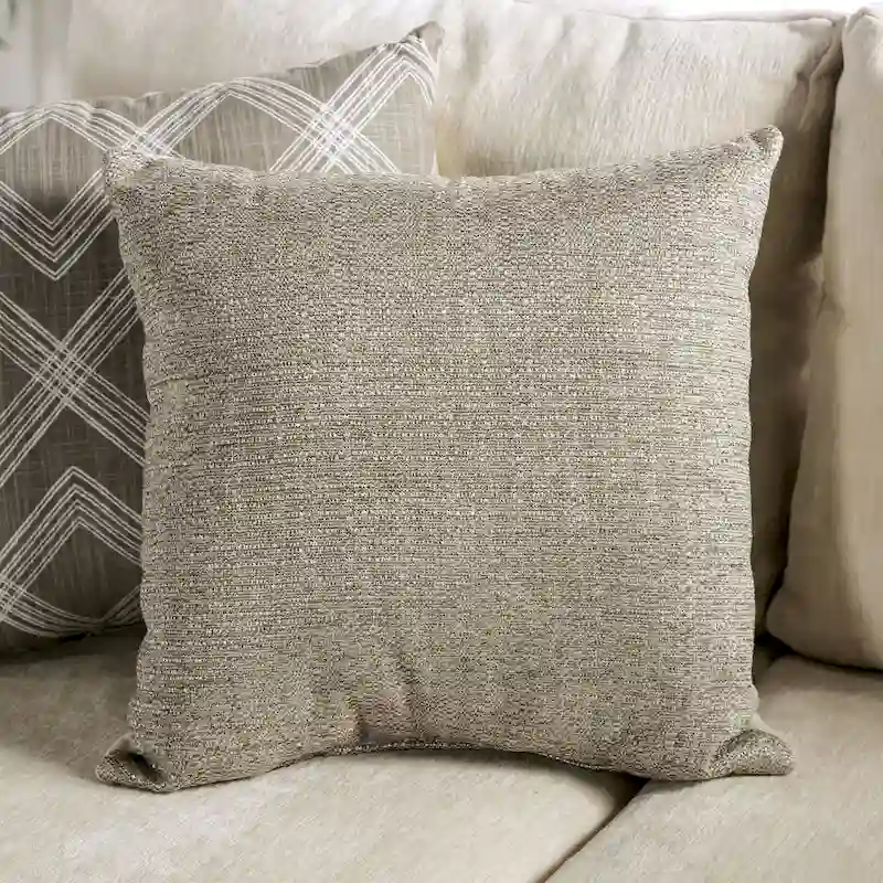 Breward Transitional Beige Chenille Upholstered Sofa with Pillows by Furniture of America
