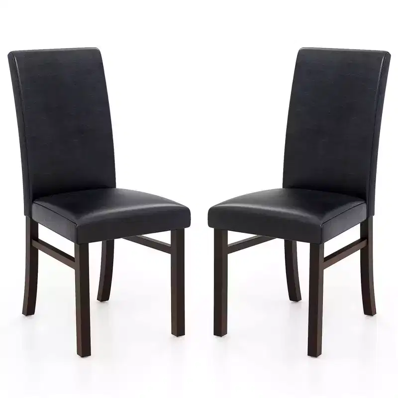 Costway Upholstered Dining Chairs Set of 2/4 PU Leather Armless Solid Rubber Wood Legs
