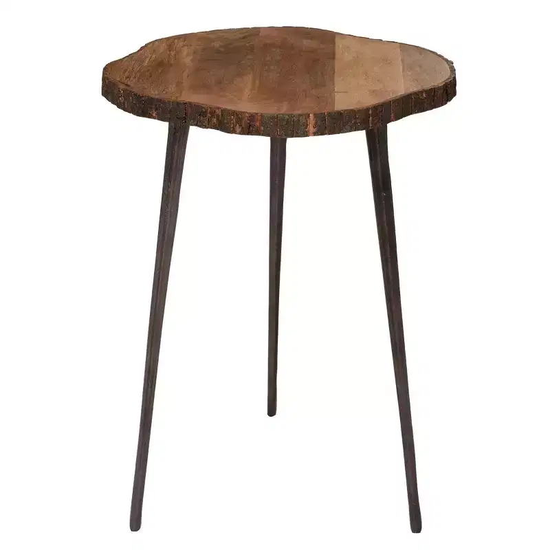 Olivia & May Rustic Mango Wood Slice Accent Table Brown: No Assembly, Splayed Legs, Wood Frame