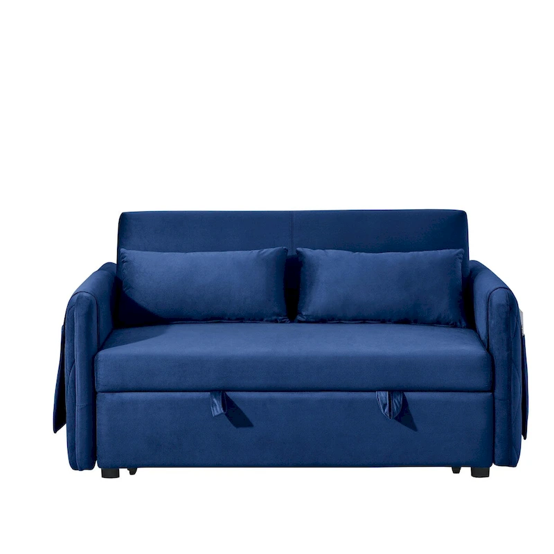 55 Modern Convertible Sofa Bed with 2 Detachable Arm Pockets